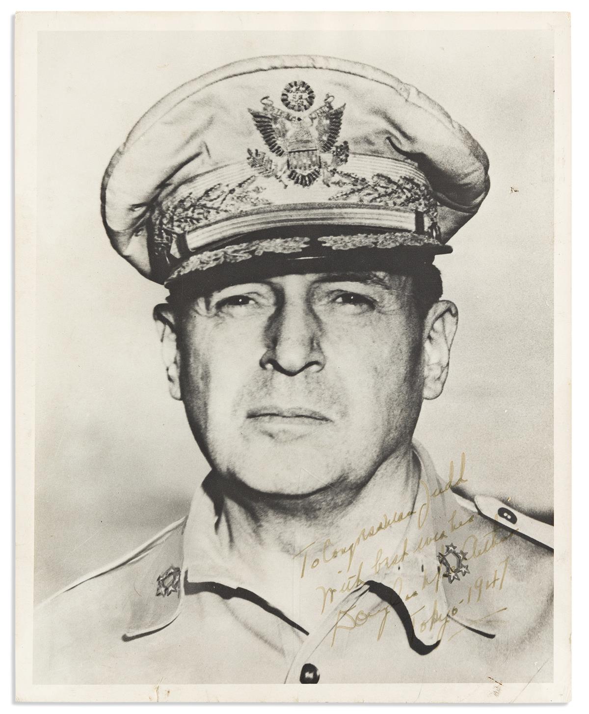 (WORLD WAR II.) MACARTHUR, DOUGLAS. Photograph Signed and Inscribed, To Congressman Judd / With best wishes / Douglas MacArthur / Toky